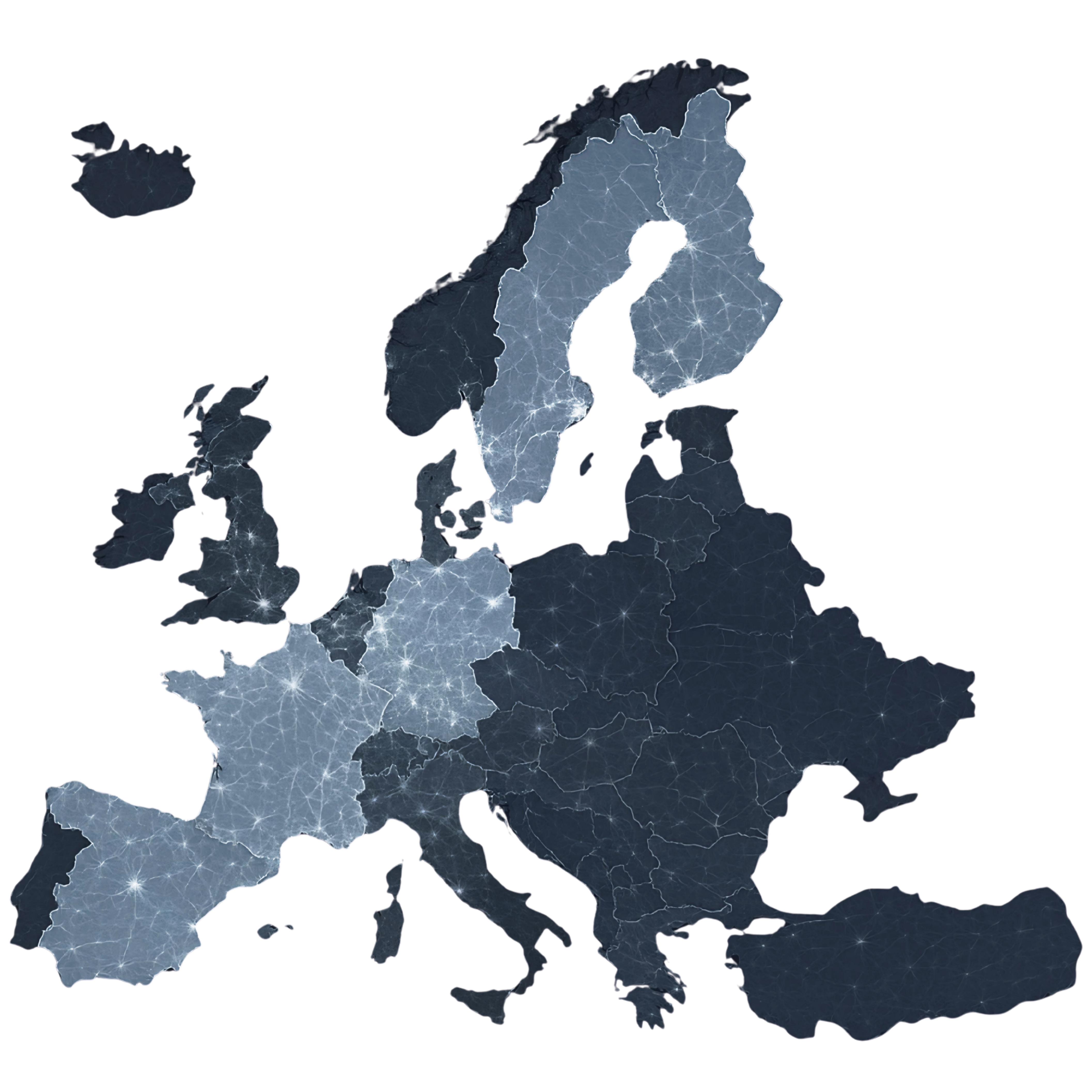 European map with countries highlighted on it